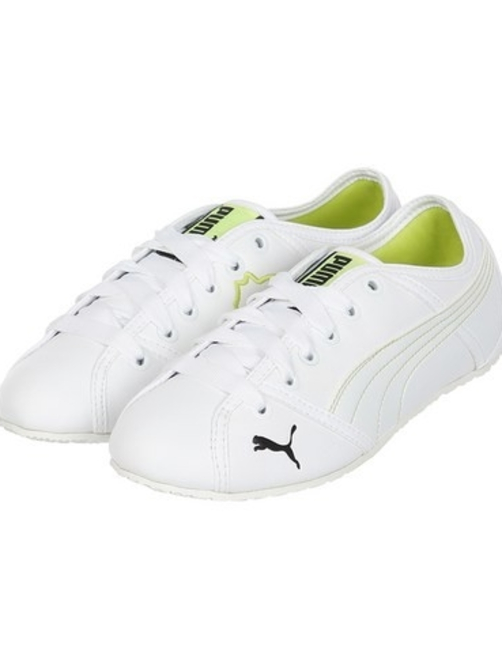 Puma White & Lime Low-Top Sneakers